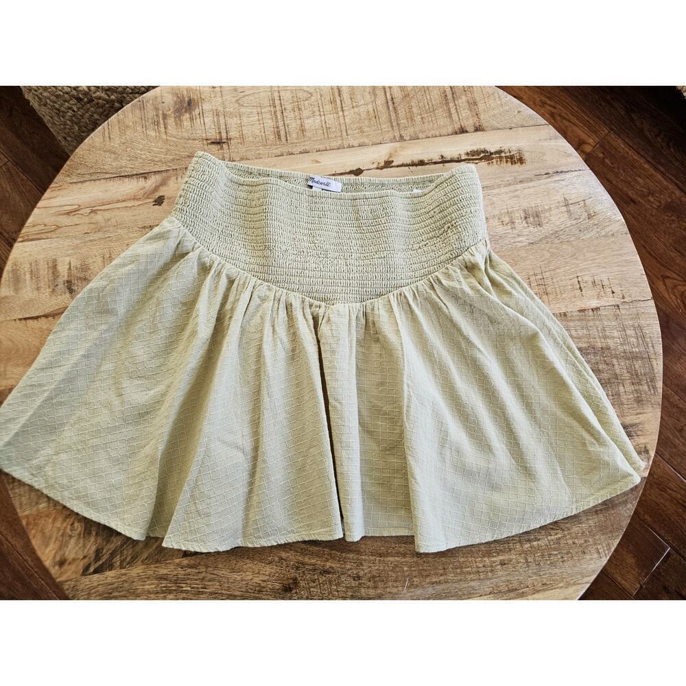 Madewell Dobby Smocked Soft Green Mini Skirt Women's Size M NWT